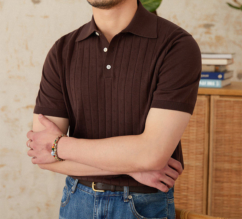 Men’s Pleated Cotton Knit Polo Shirt