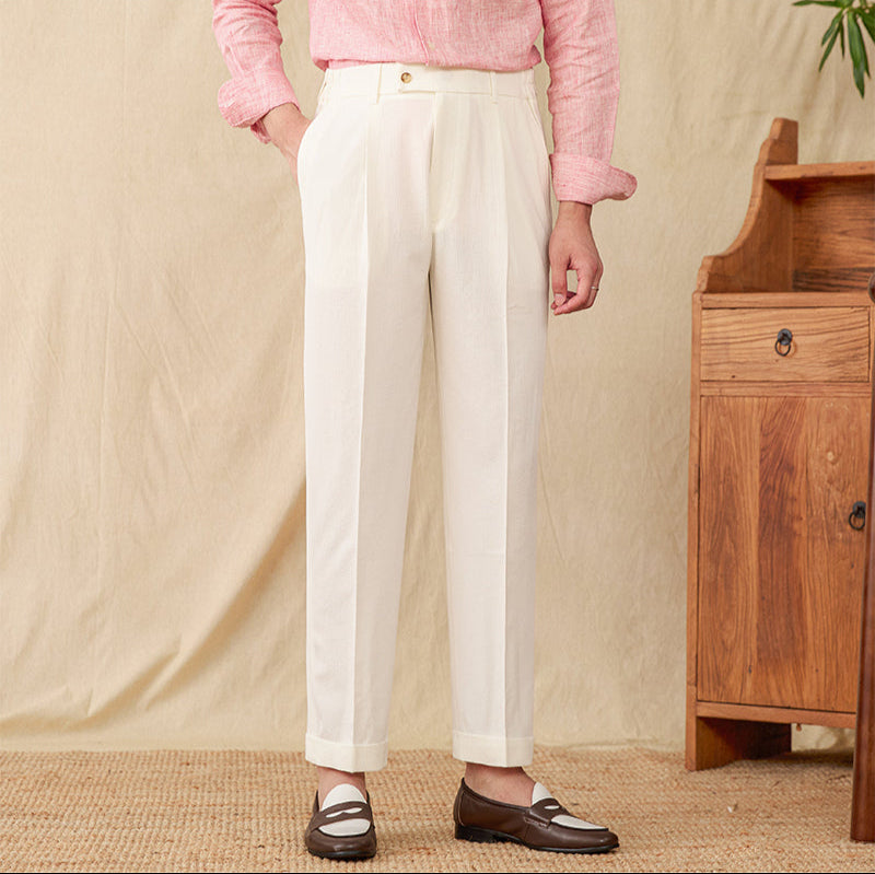 Men’s Seersucker Pleated Straight Fit Trousers
