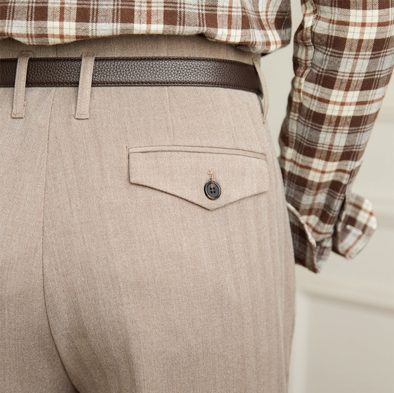 Men’s Herringbone Straight Fit Double Pleated Trousers