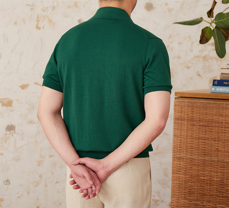 Men’s Pleated Cotton Knit Polo Shirt