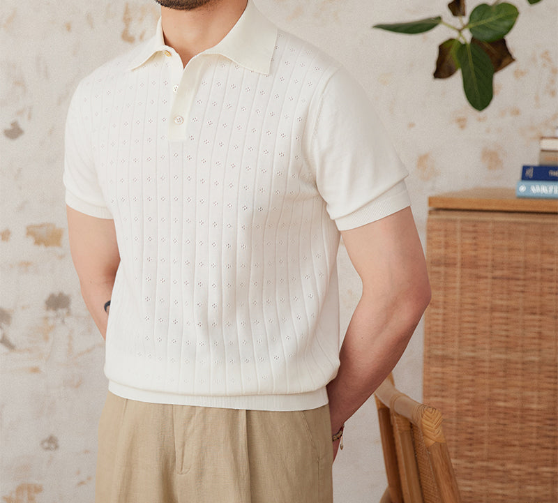 Men’s Pleated Cotton Knit Polo Shirt