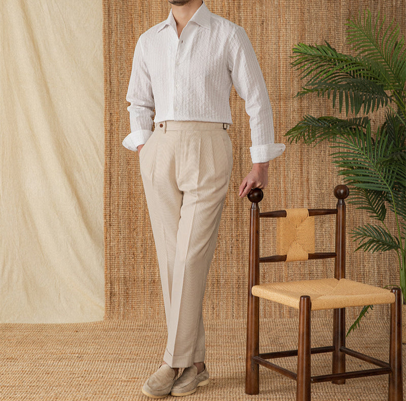 Men's Budva Cotton Seersucker Long Sleeve Shirt