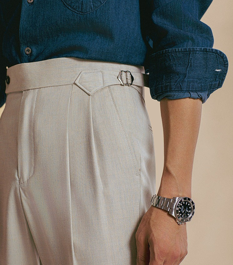 Men's Straight-Fit Trousers with Double Pleats