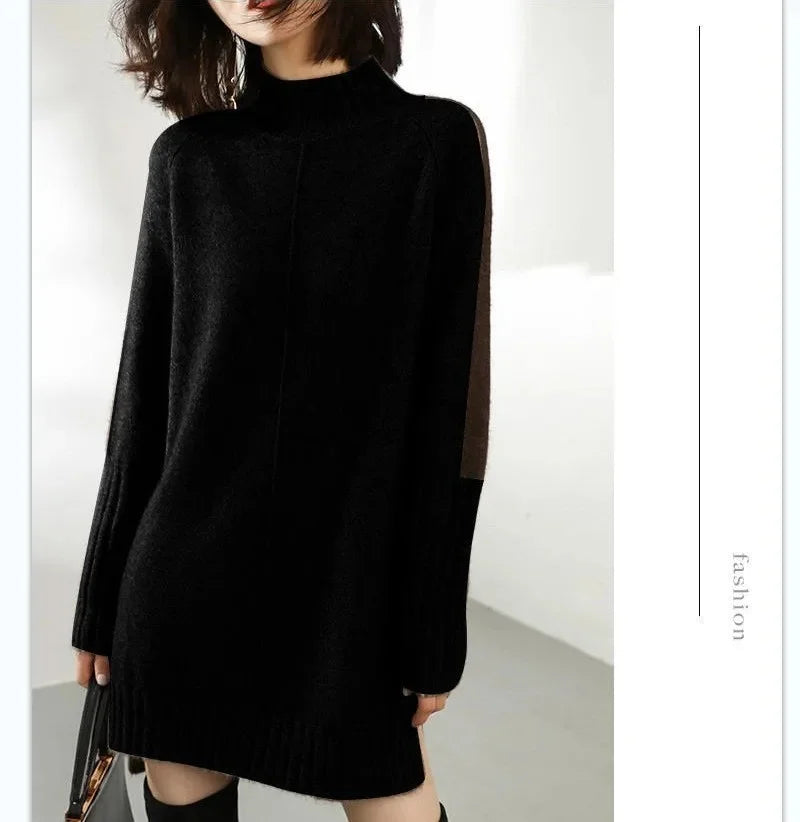 Women’s Turtleneck Color Block Sweater Dress