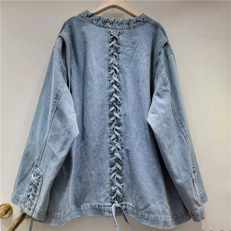 Women’s Loose-Fit Denim Jacket with Tie Waist