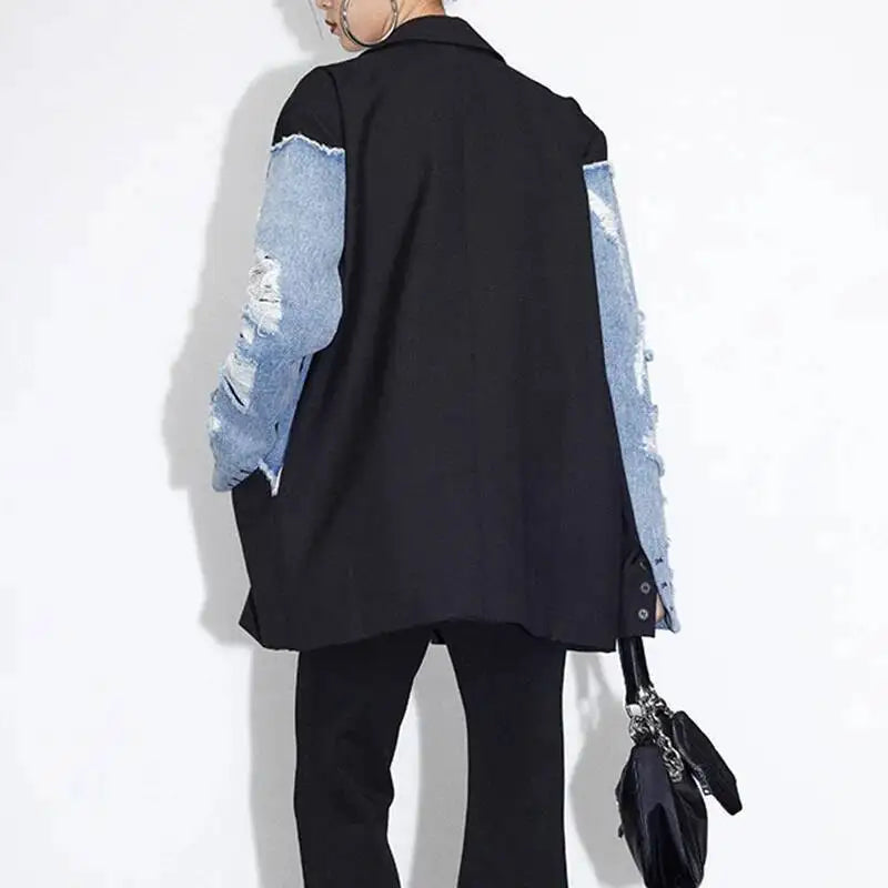 Women’s Streetwear Denim Spliced Blazer
