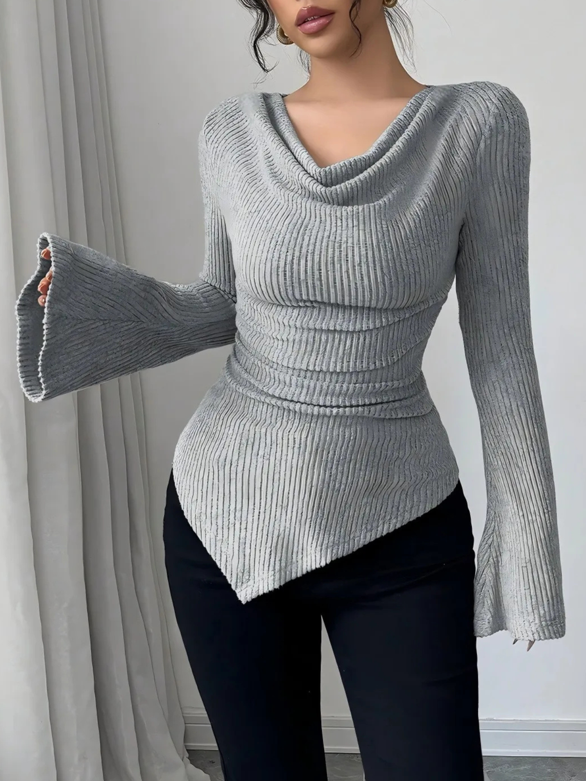 Women's Cowl Neck Bell Sleeve Top