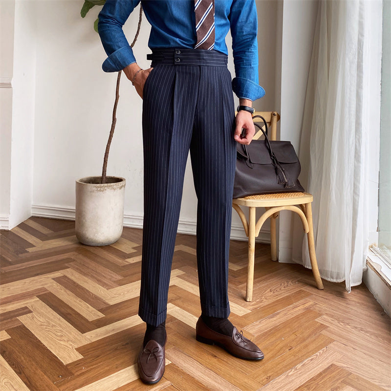 London Pleated Pinstripe Trousers
