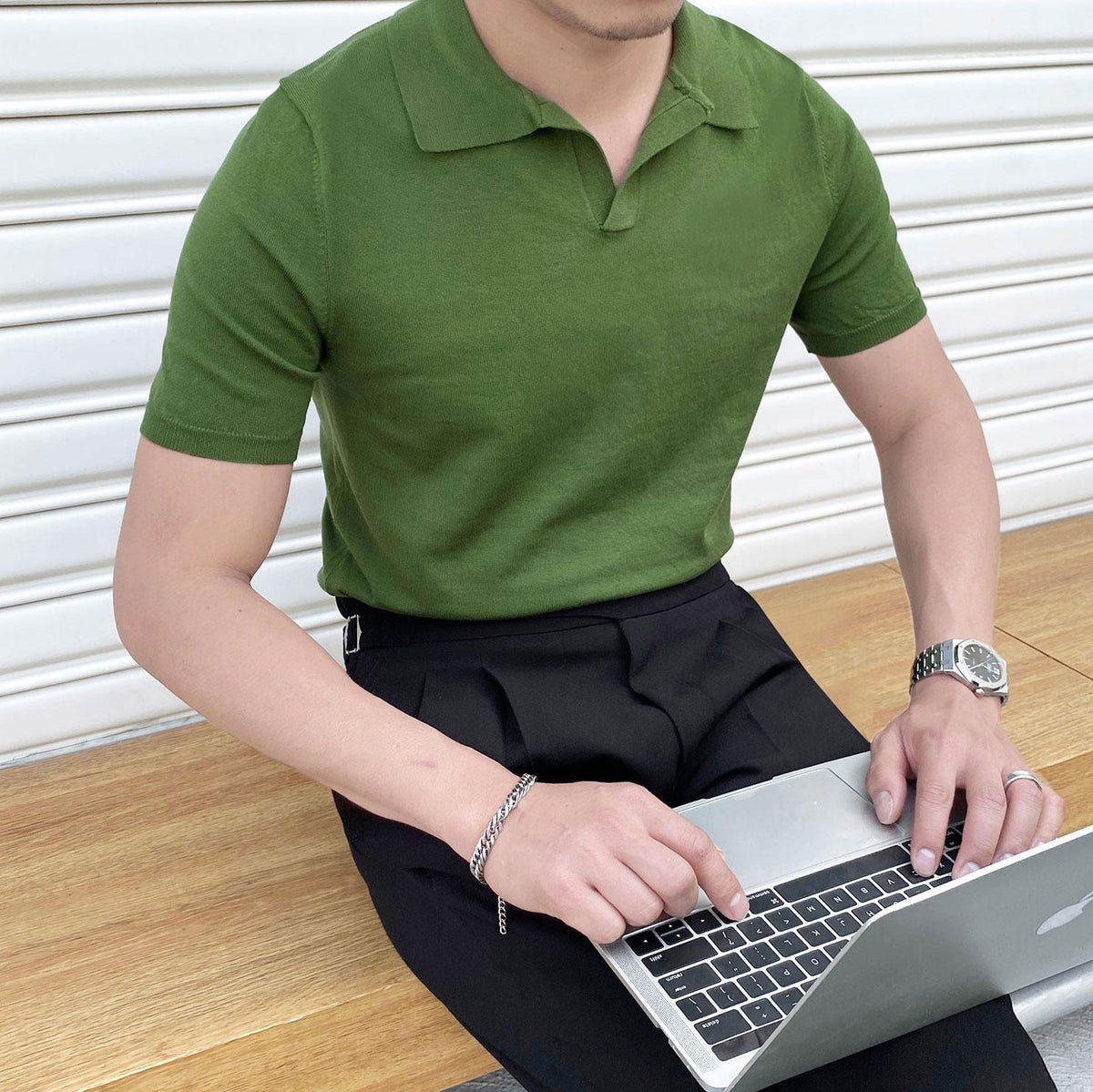 Men’s Lyocell Knit Open Collar Polo Shirt