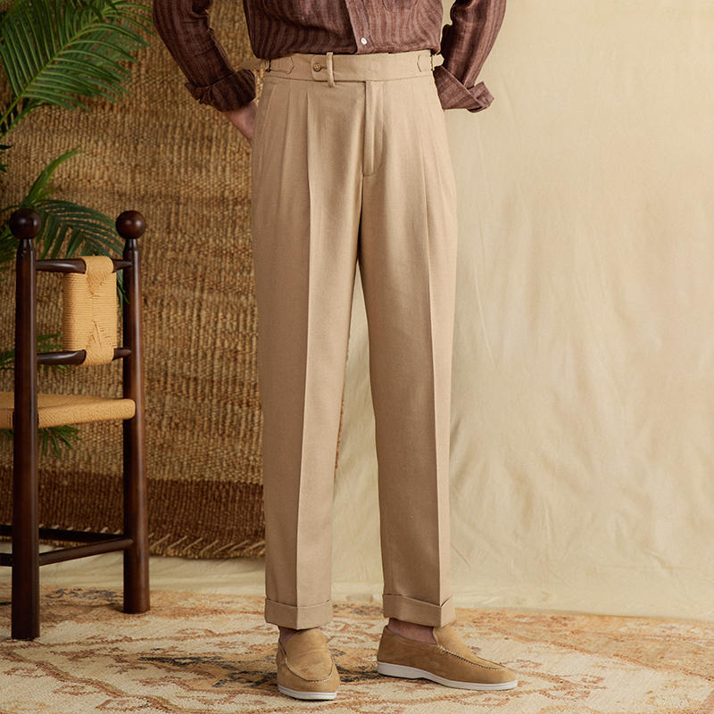 Men's Monaco Linen Double Pleated Straight Fit Trousers