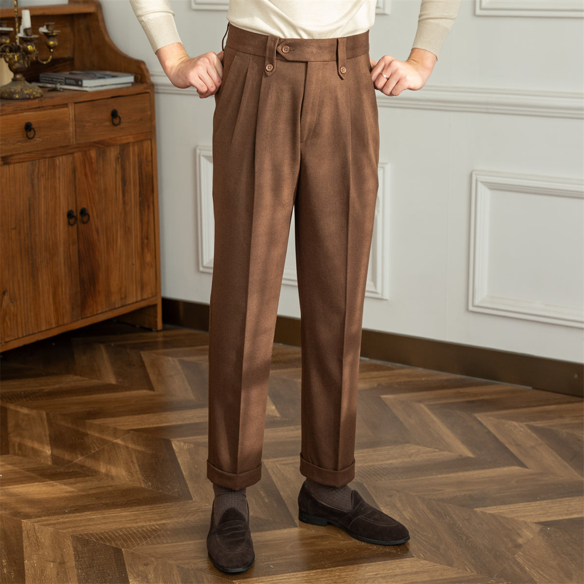 Men's Wool Blend Pleated Trousers