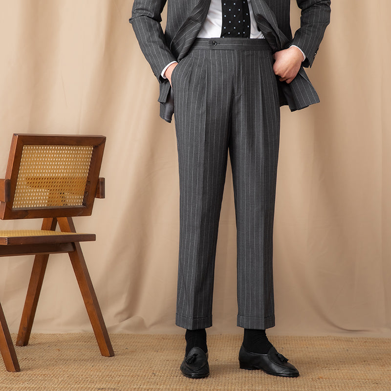 Men’s Pinstripe Double Pleated Trousers