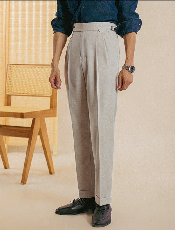 Men's Straight-Fit Trousers with Double Pleats