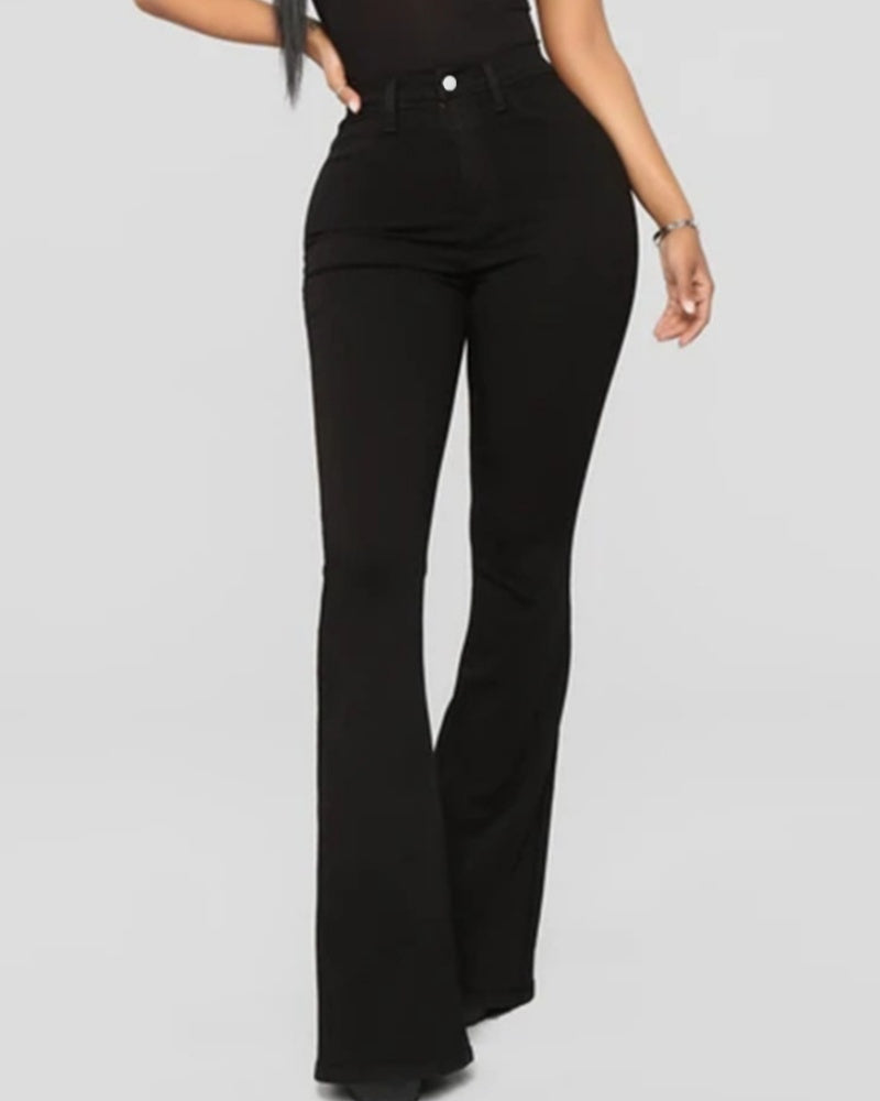 Women’s High-Waist Flared Stretch Jeans, Slim Fit Denim Trousers, Multicolor