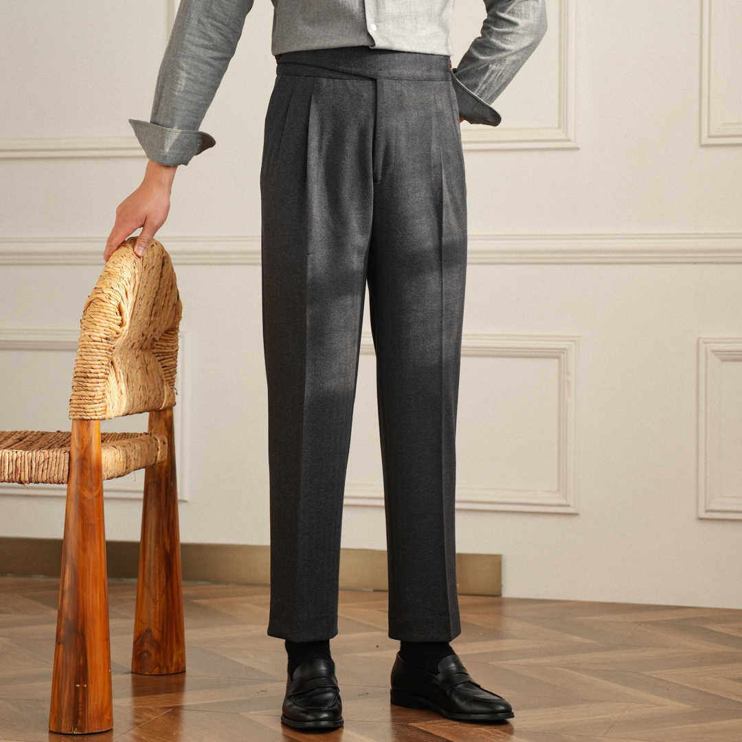 Men’s Wool Blend Straight Fit Double Pleated Trousers