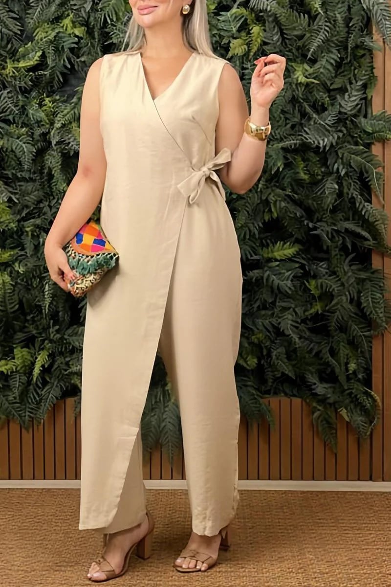 Women’s Casual V-Neck Cross-Strap Jumpsuit