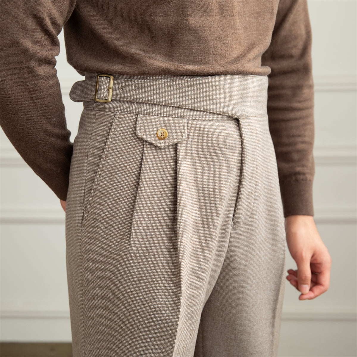 Men's Textured Houndstooth Straight-Fit Trousers