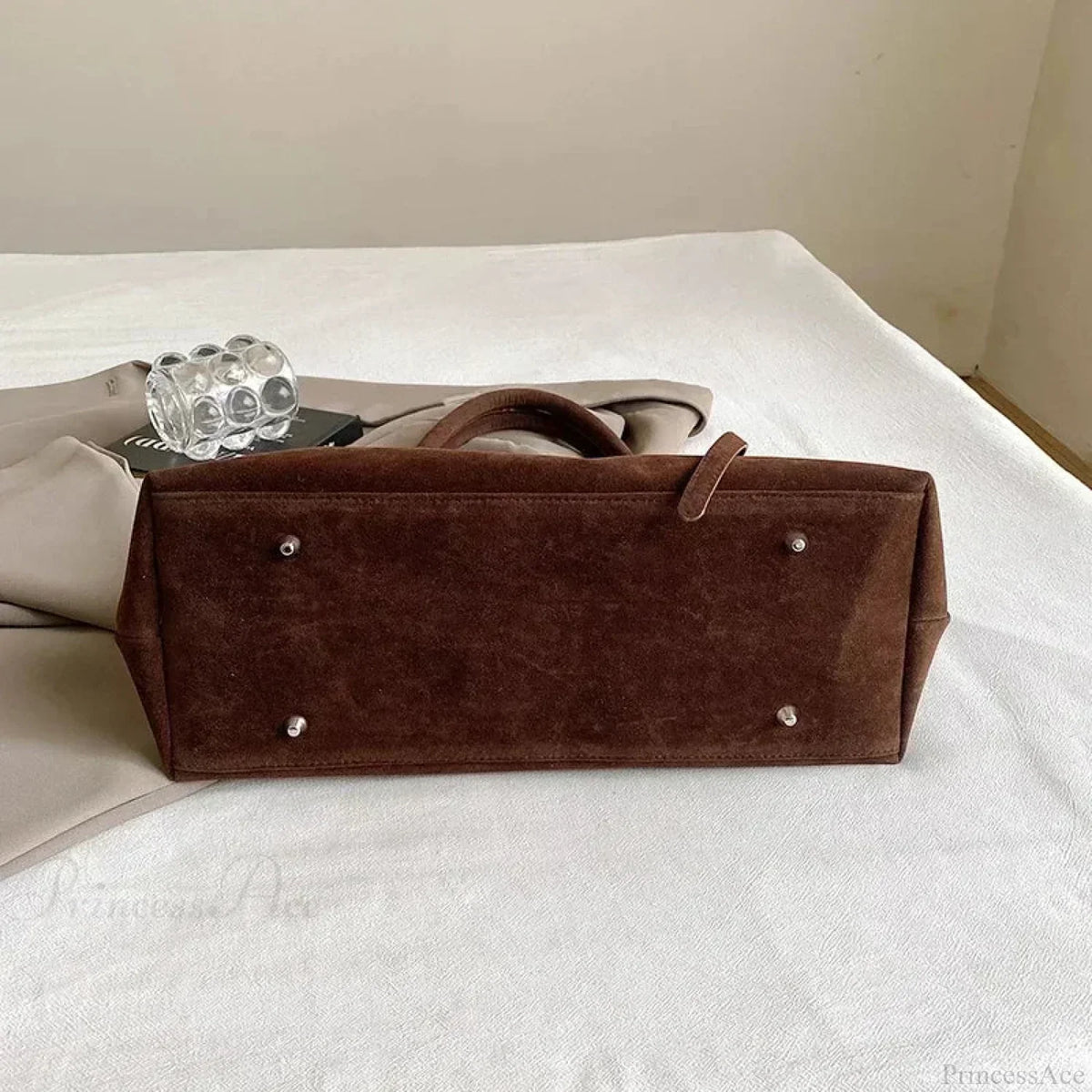 Women’s Large Faux Suede Tote Bag with Hasp Closure