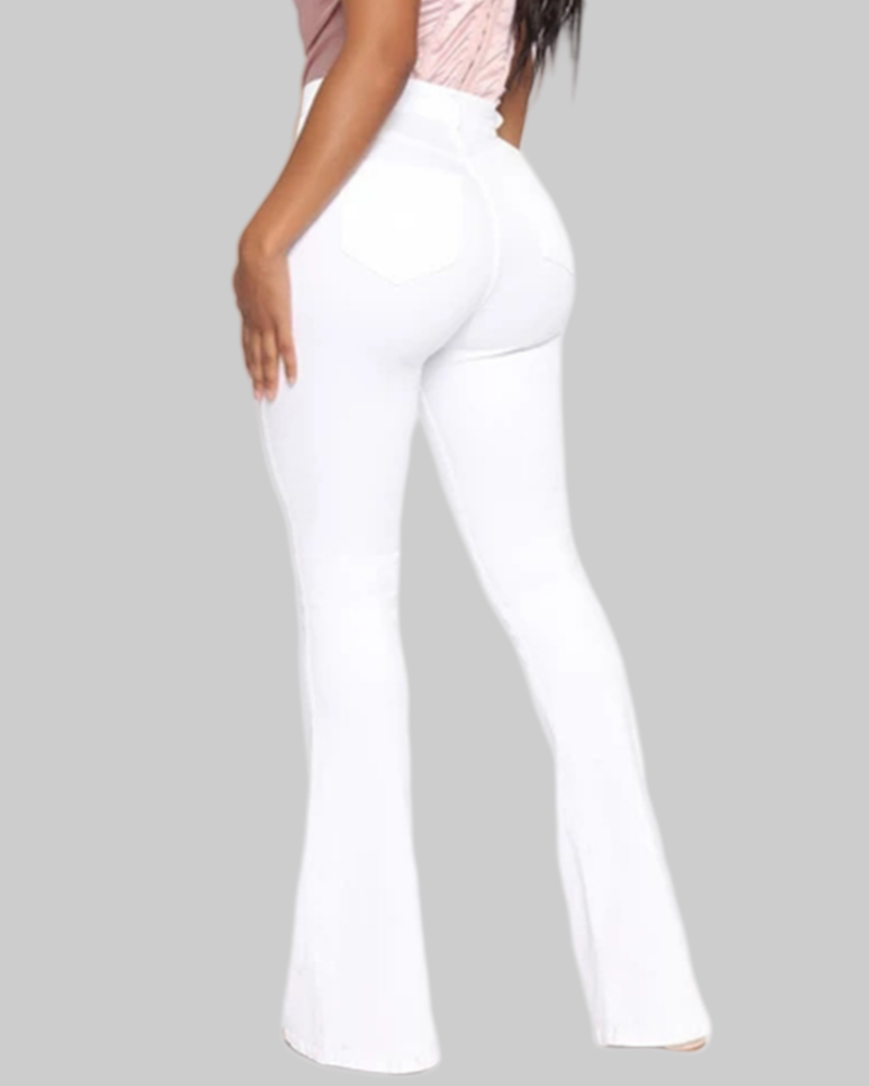 Women’s High-Waist Flared Stretch Jeans, Slim Fit Denim Trousers, Multicolor