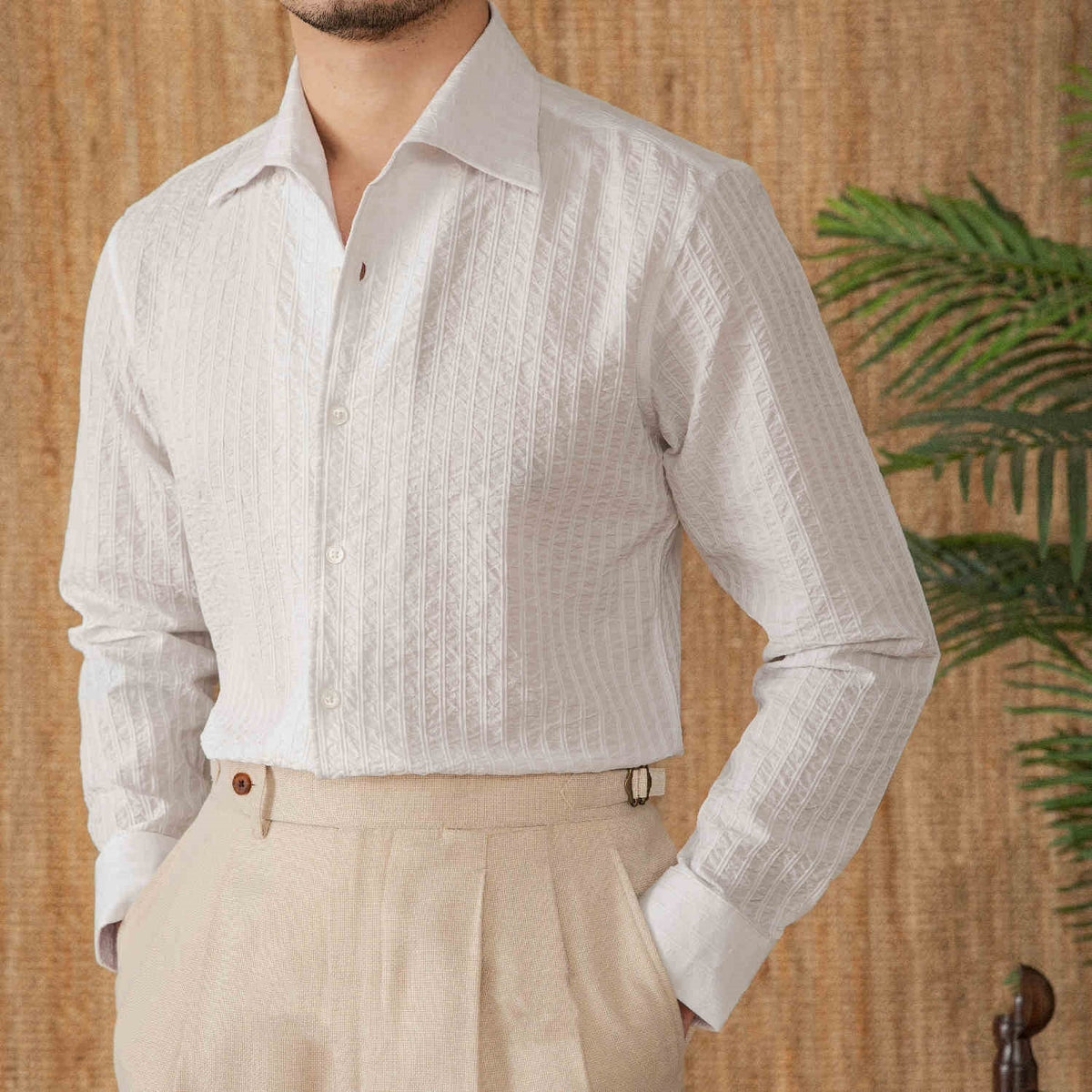 Men's Budva Cotton Seersucker Long Sleeve Shirt