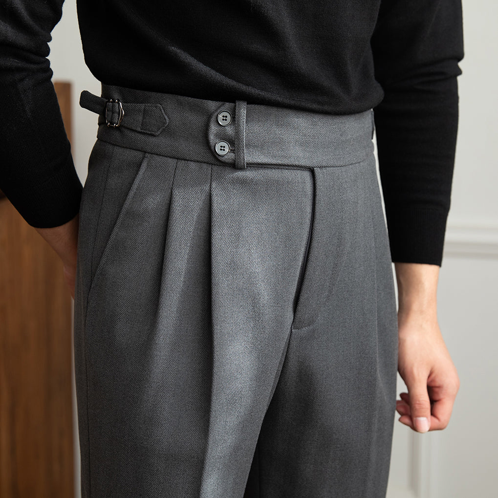 Men's Tuscany Herringbone Wool Blend Double Pleated Trousers