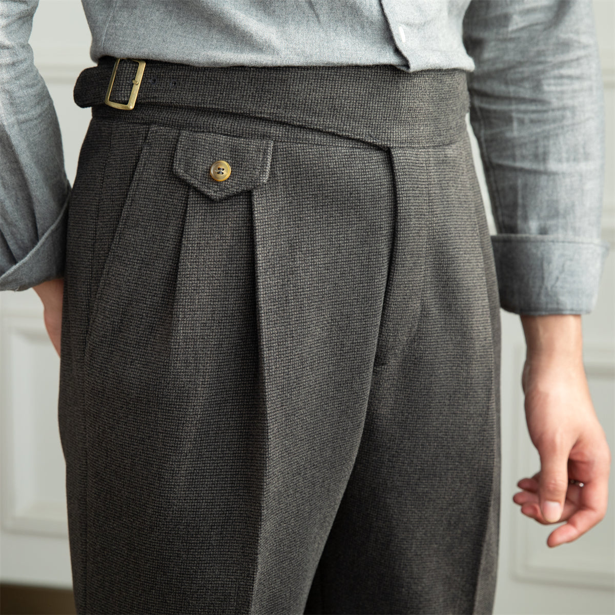 Men's Textured Houndstooth Straight-Fit Trousers