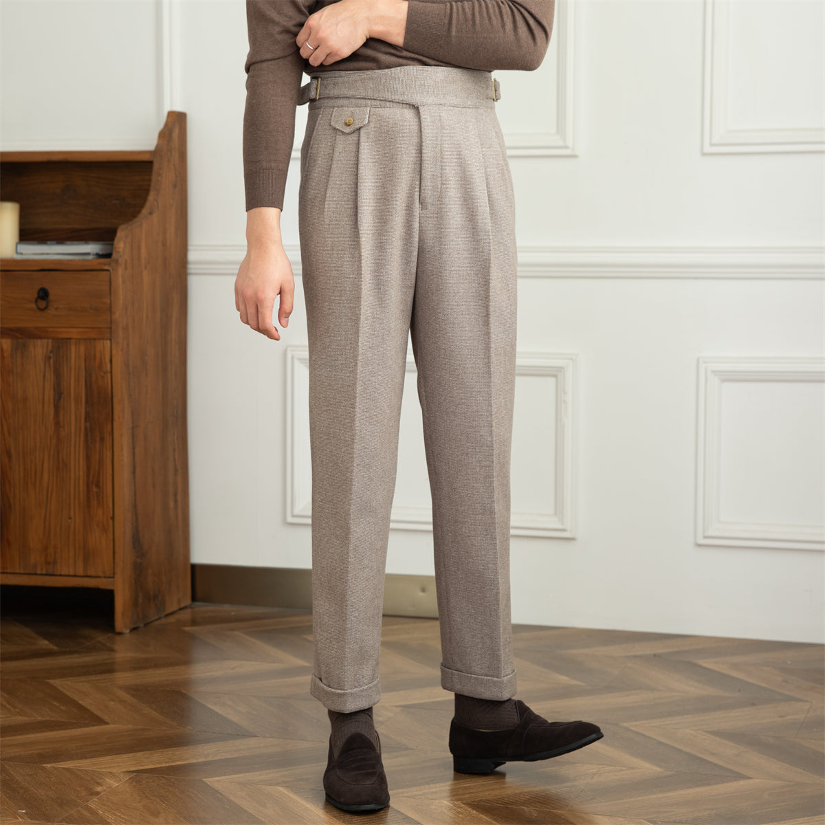 Men's Textured Houndstooth Straight-Fit Trousers
