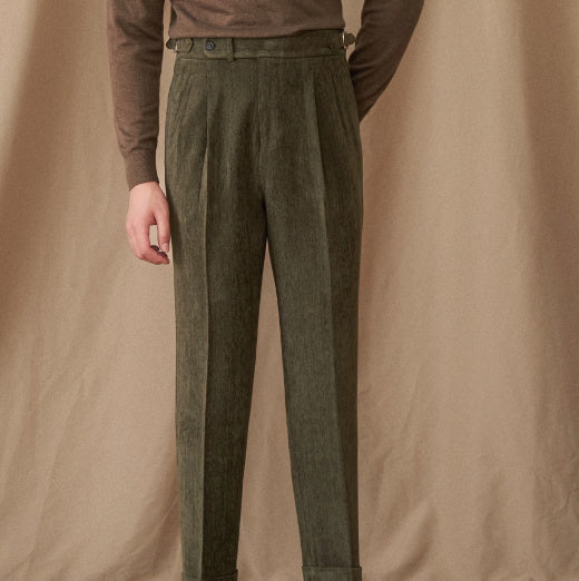 Men's  Cambridge Chenille Straight Fit Pleated Trousers