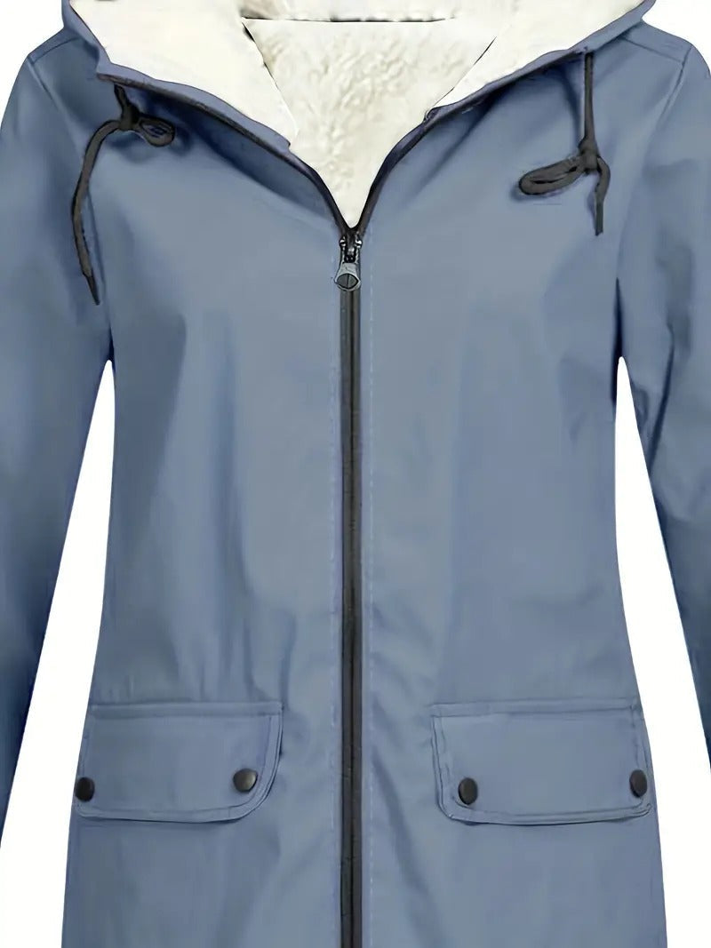 Women's Hooded Winter Jacket, Wind-Resistant, Zip Closure, Flap Pockets, Transitional Jacket