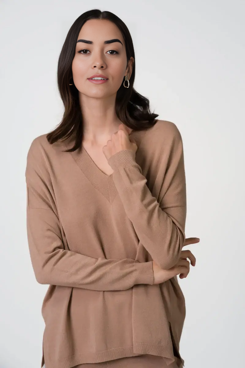 Women's Chestnut Brown V-Neck Sweater