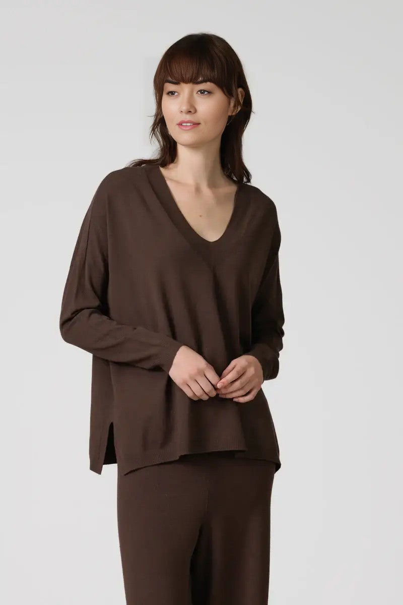 Women's Chocolate Brown V-Neck Sweater
