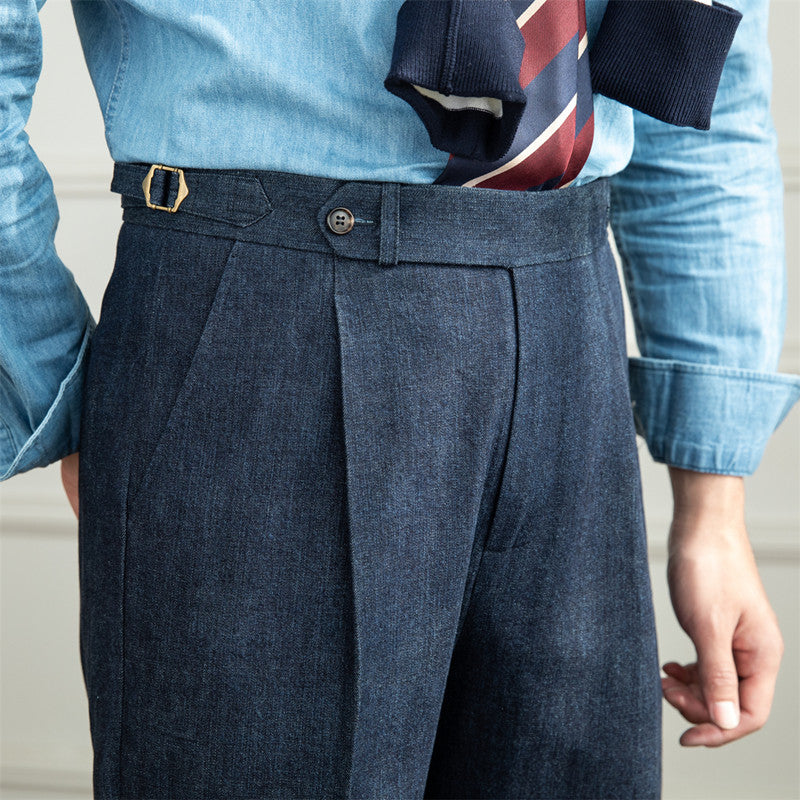 Men's Cotton Straight-Fit Trousers with Pleats
