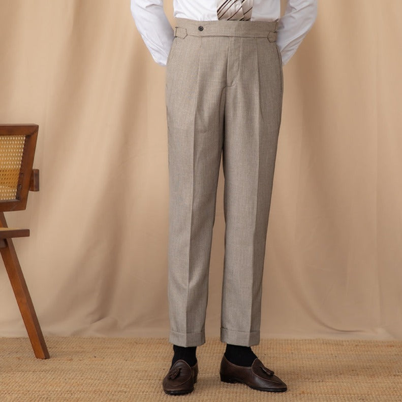 Men's Birdseye Textured Trousers with Double Pleats