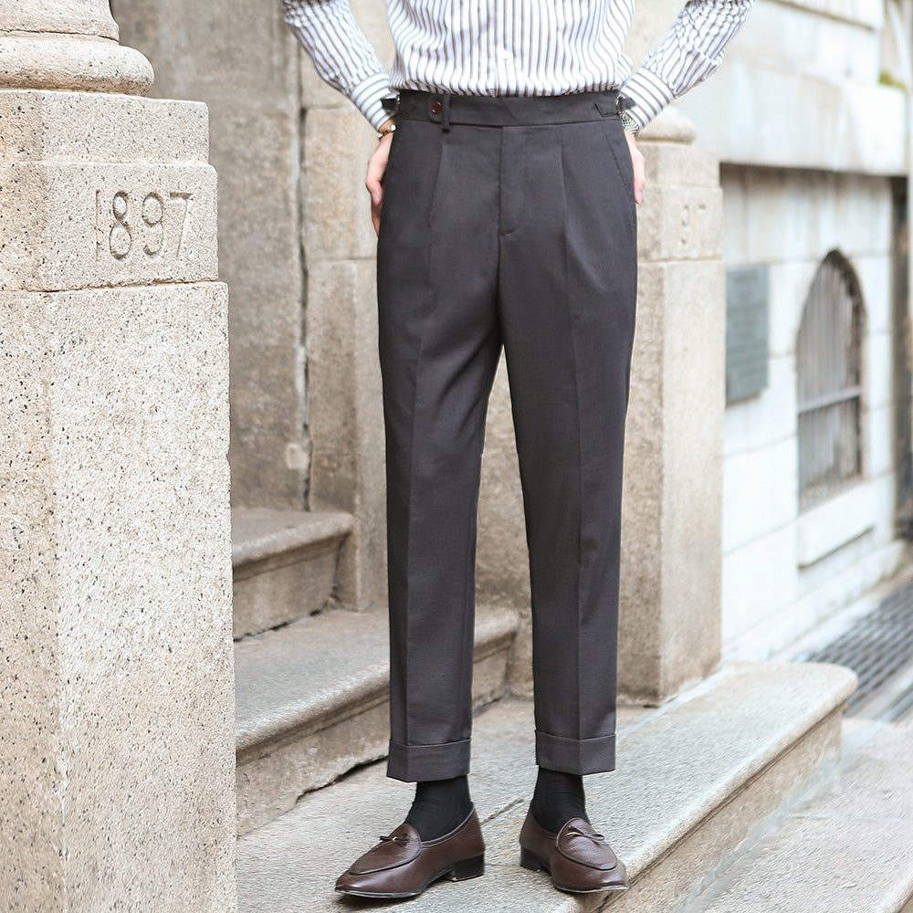 Men's Wool Blend Trousers with Pleats