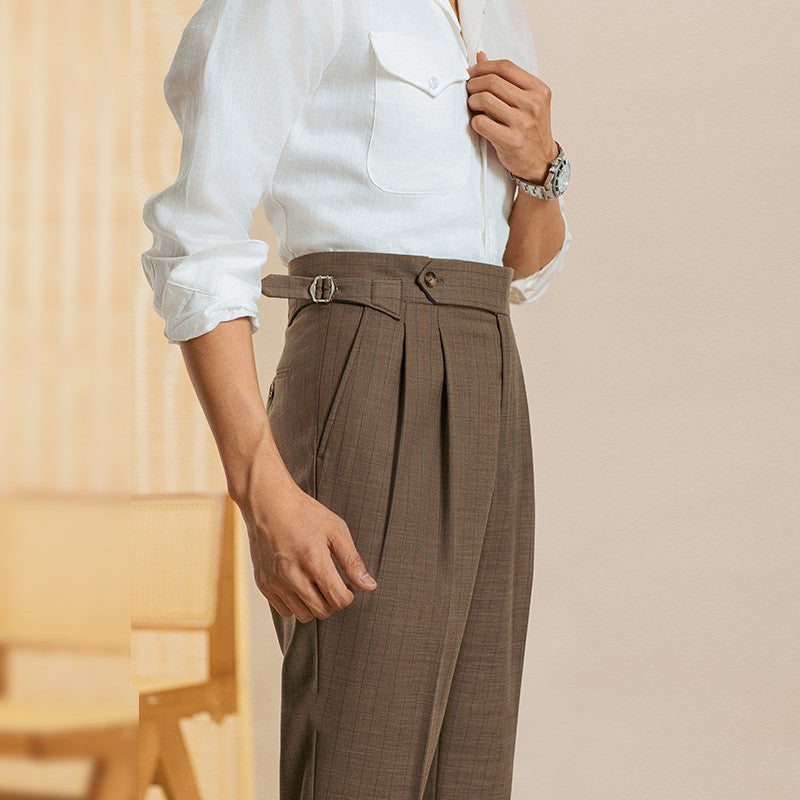 Men's Pinstripe Pleated Trousers