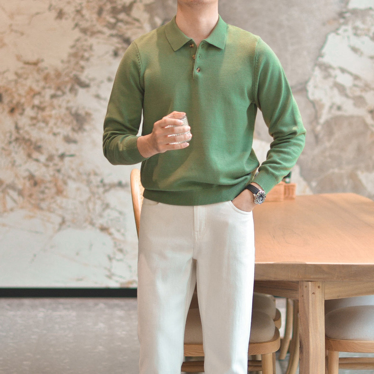 Men’s Long Sleeve Knit Polo Shirt