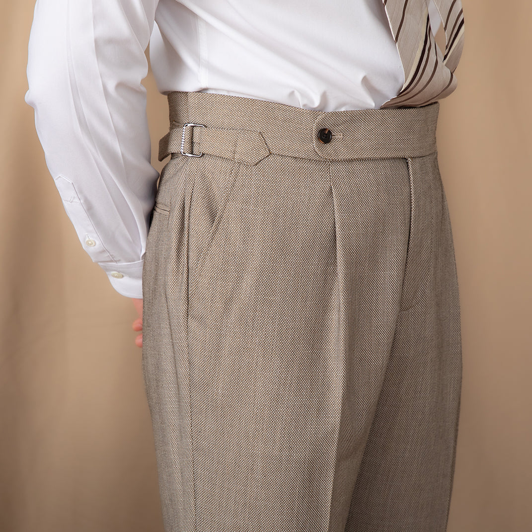 Men's Birdseye Textured Trousers with Double Pleats
