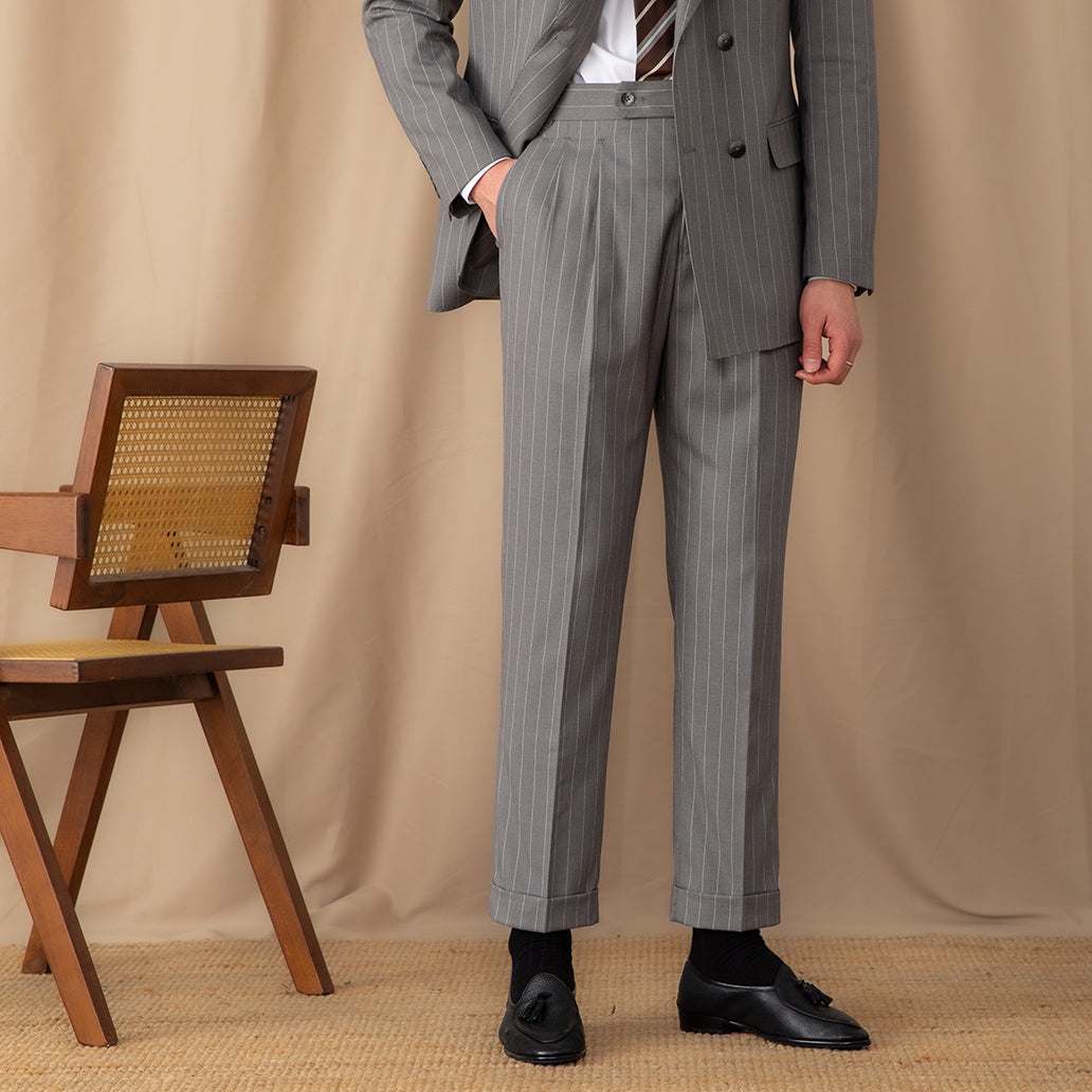 Men’s Pinstripe Double Pleated Trousers