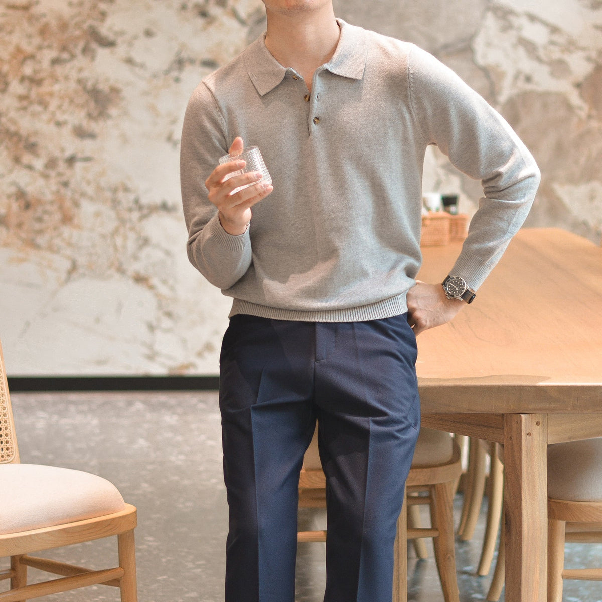 Men’s Long Sleeve Knit Polo Shirt