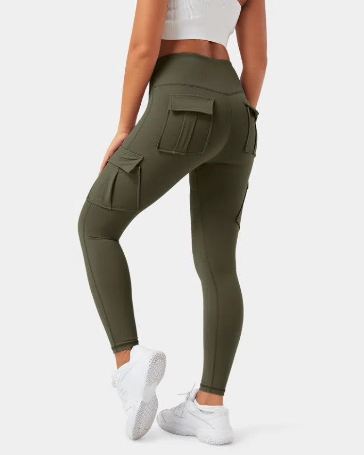 Women’s High-Waist Cargo Leggings, 7/8 Length, 4-Way Stretch, Moisture-Wicking with Pockets