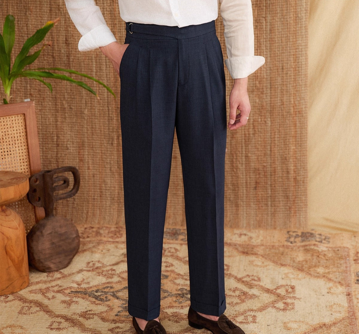 Men's  Portovenere Seersucker Houndstooth High Waisted Trousers