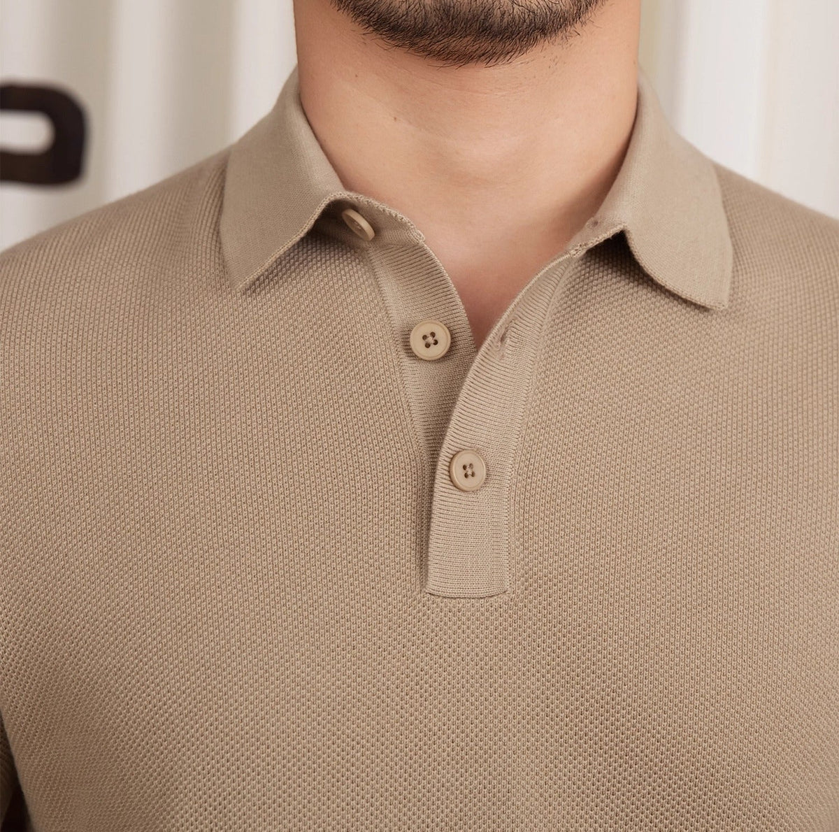 Men's Wool Blend Long Sleeve Polo Shirt