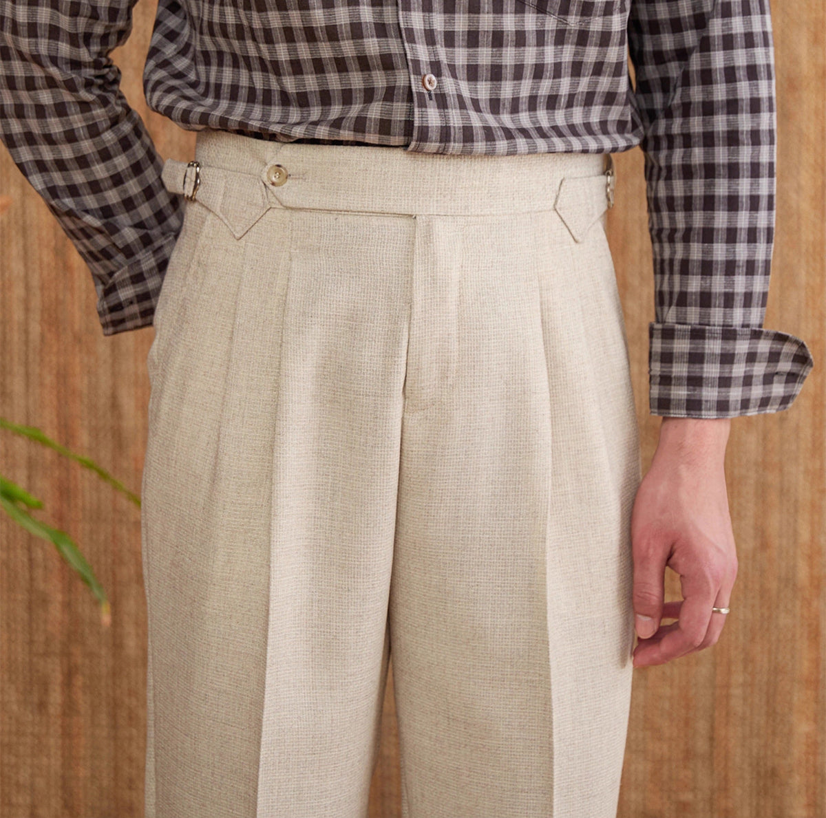 Men's Basel Textured Straight Fit High Waisted Trousers