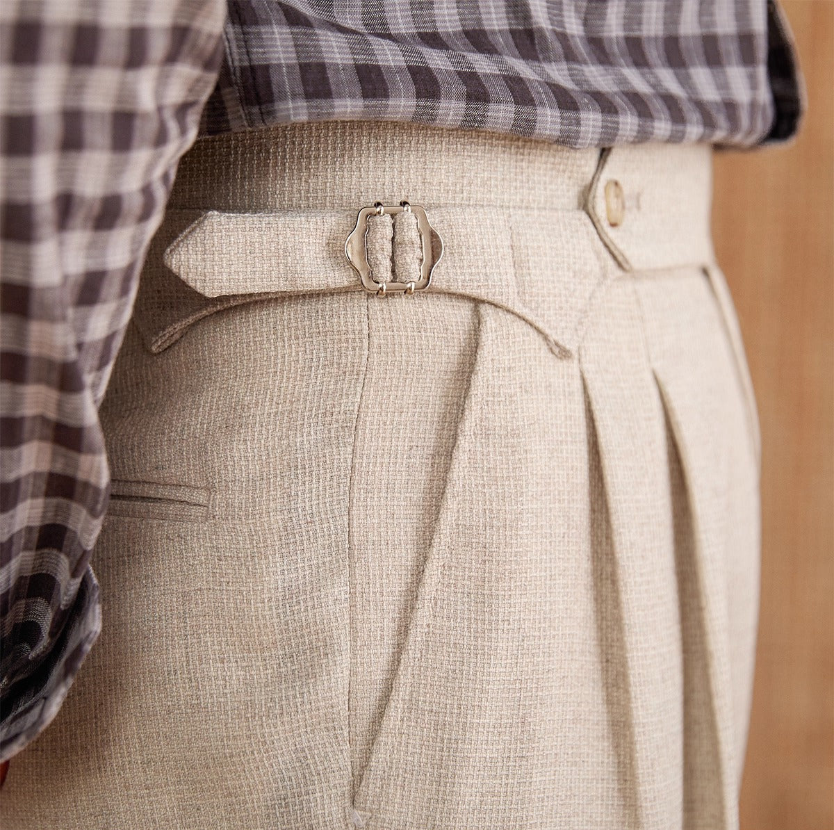 Men's Basel Textured Straight Fit High Waisted Trousers