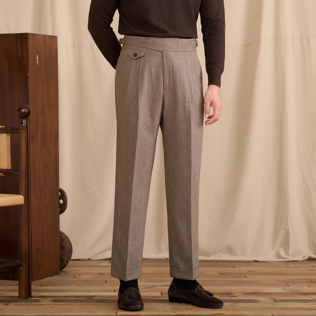 Men's Napoli Houndstooth Wool Blend Gurkha Trousers