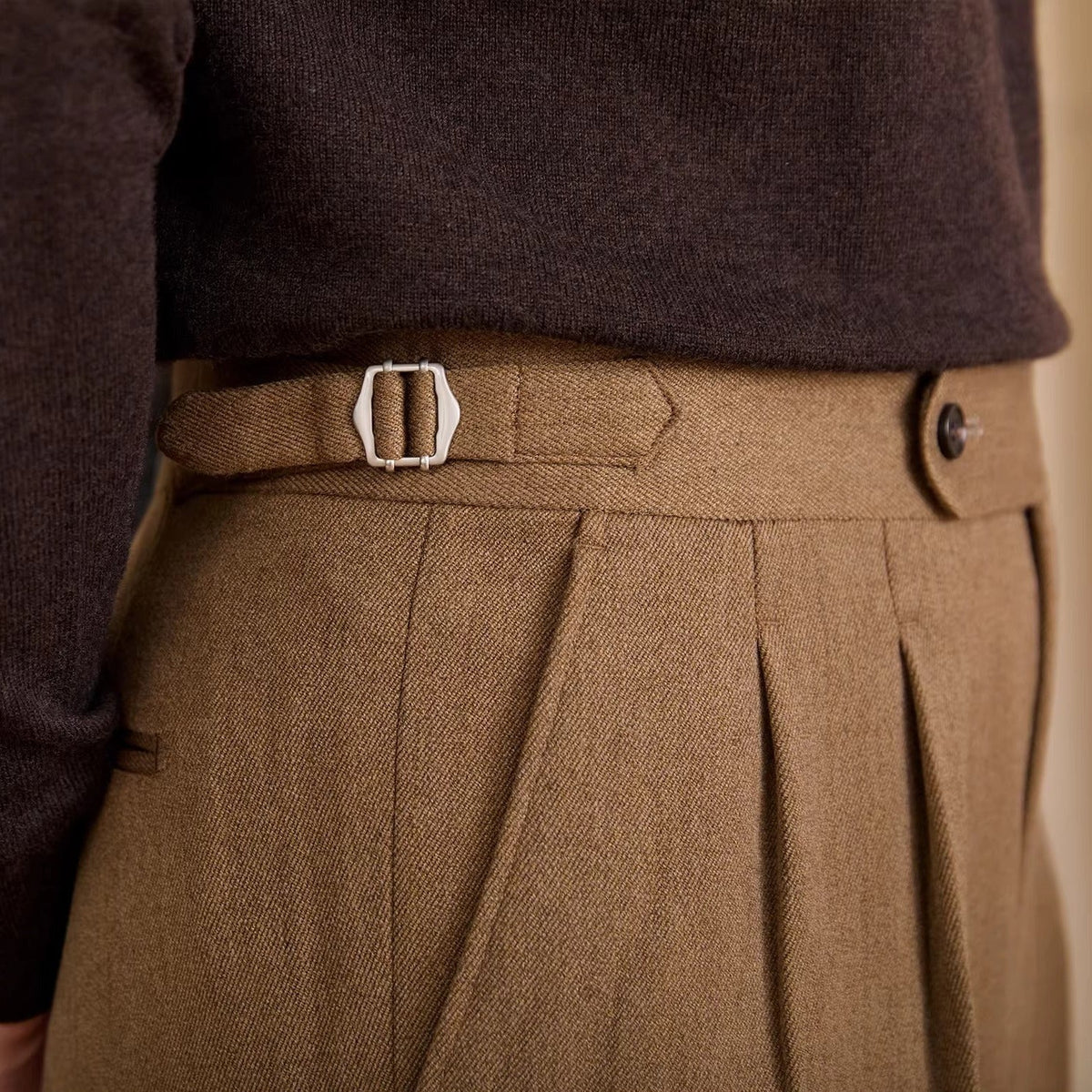 Men's Bern Wool Blend Herringbone High Waisted Trousers