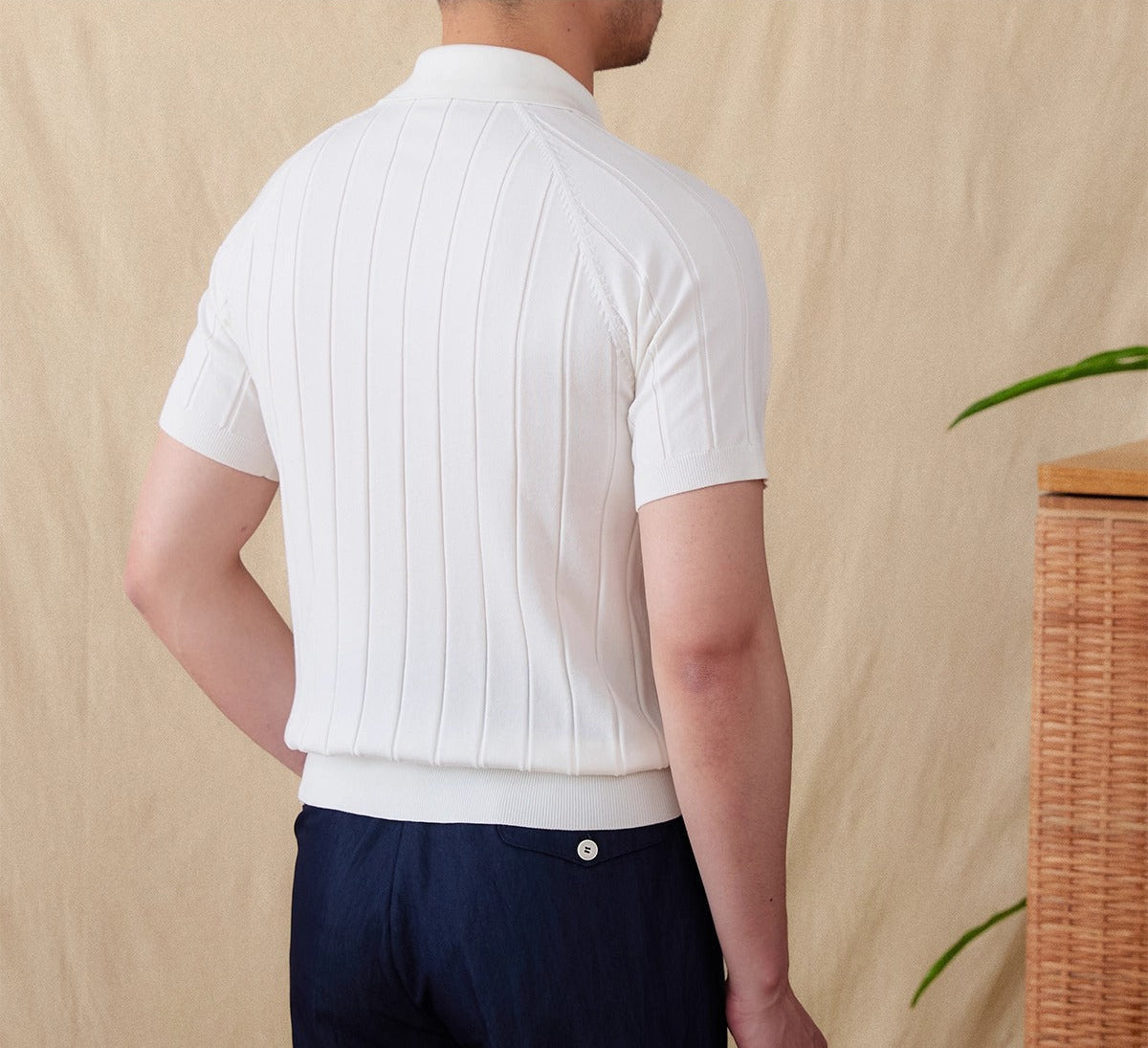 Men’s Pleated Cotton Blend Short Sleeve Polo Shirt