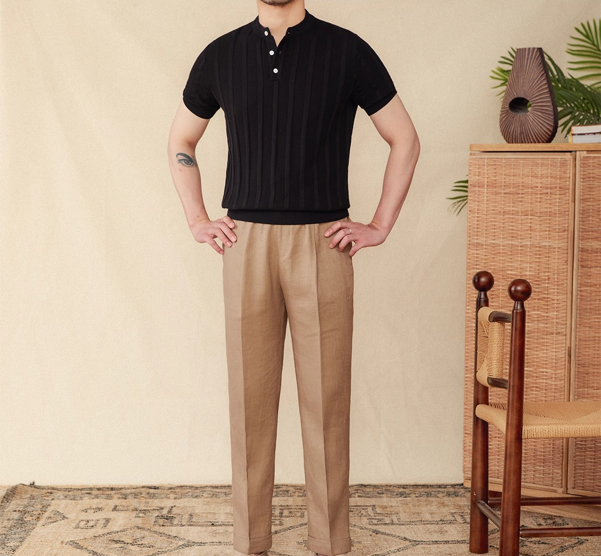 Men's Antalya Pleated Cotton Henley